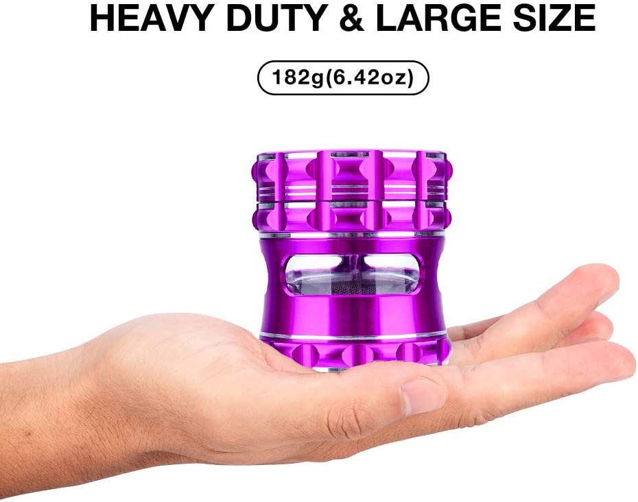 Large Grinder 4 Piece 2.5inch Large Spice Grinders with Pollen Catcher,Visible Window,Purple