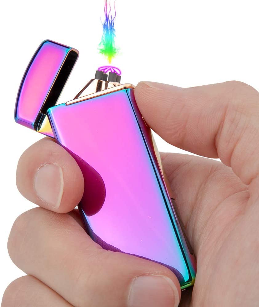 Windproof Arc Lighter Plasma Lighters Rechargeable USB Lighters Candle Lighter-with LED Display Power,Cool Flameless Electric Lighter for Candles, Incense, Outdoor Camping (Pink)