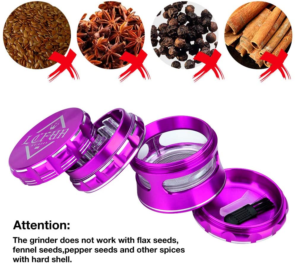 Large Grinder 4 Piece 2.5inch Large Spice Grinders with Pollen Catcher,Visible Window,Purple