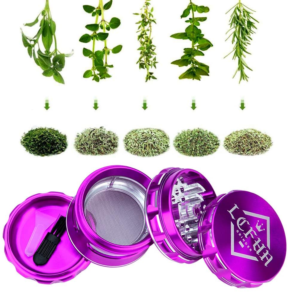 Large Grinder 4 Piece 2.5inch Large Spice Grinders with Pollen Catcher,Visible Window,Purple