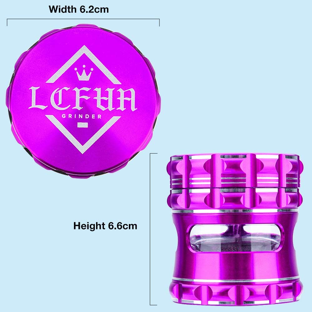 Large Grinder 4 Piece 2.5inch Large Spice Grinders with Pollen Catcher,Visible Window,Purple