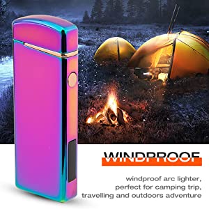 Windproof Arc Lighter Plasma Lighters Rechargeable USB Lighters Candle Lighter-with LED Display Power,Cool Flameless Electric Lighter for Candles, Incense, Outdoor Camping (Pink)