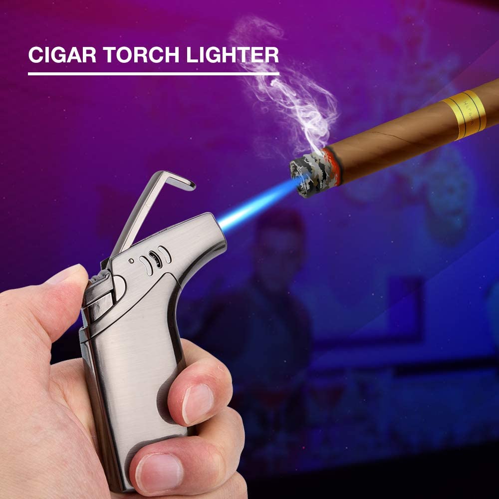 Torch Lighter,Fuel Refillable Butane Lighter,Adjustable Jet Flame Lighter Windproof Torch Cigar Lighter for Cigar, Grill, Candle, Camping, Fireplace, Incense Sticks -Butane NOT Included