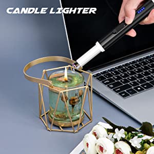 Candle Lighter USB Rechargeable Long Lighter Windproof Flameless Arc Lighter with LED Battery Display for Candle, Fireworks, BBQ, Gas Stove, Grill (Black)