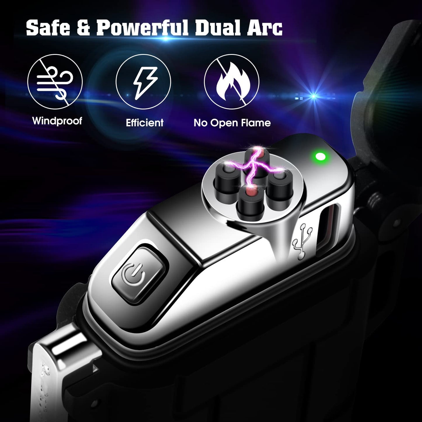 Electric Lighter,Plasma Lighter Waterproof Arc Lighter Windproof USB Lighter Rechargeable with Emergency Whistle for Hiking,Camping,Adventure,Outdoor,Survival,Tactical,EDC Gear(Black)