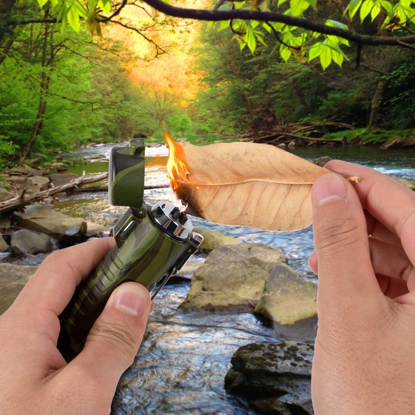 Waterproof Lighter USB Plasma Lighter Rechargeable Electric Lighter Waterproof with Flashlight Flameless Lighter Windproof Arc Lighter for Outdoor Camping Hiking (Camouflage)