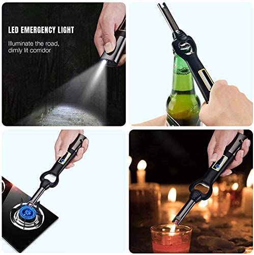 Arc Lighter USB Candle Lighter Flameless Rechargeable Electric Lighters Long Lighter Windproof Plasma Lighter with Opener and LED Flashlight for Candle,Gas Stove,Grill,BBQ