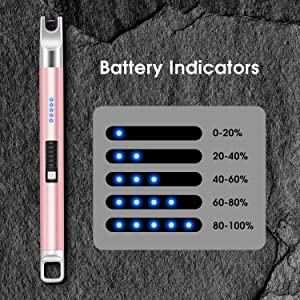 Candle Lighter 1 Pack USB Rechargeable Long Lighter Windproof Flameless Arc Lighter with LED Battery Display for Candle, Fireworks, BBQ, Gas Stove, Grill (Rose Gold)