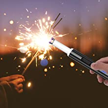 Candle Lighter USB Rechargeable Long Lighter Windproof Flameless Arc Lighter with LED Battery Display for Candle, Fireworks, BBQ, Gas Stove, Grill (Black)