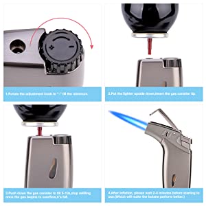 Torch Lighter,Fuel Refillable Butane Lighter,Adjustable Jet Flame Lighter Windproof Torch Cigar Lighter for Cigar, Grill, Candle, Camping, Fireplace, Incense Sticks -Butane NOT Included