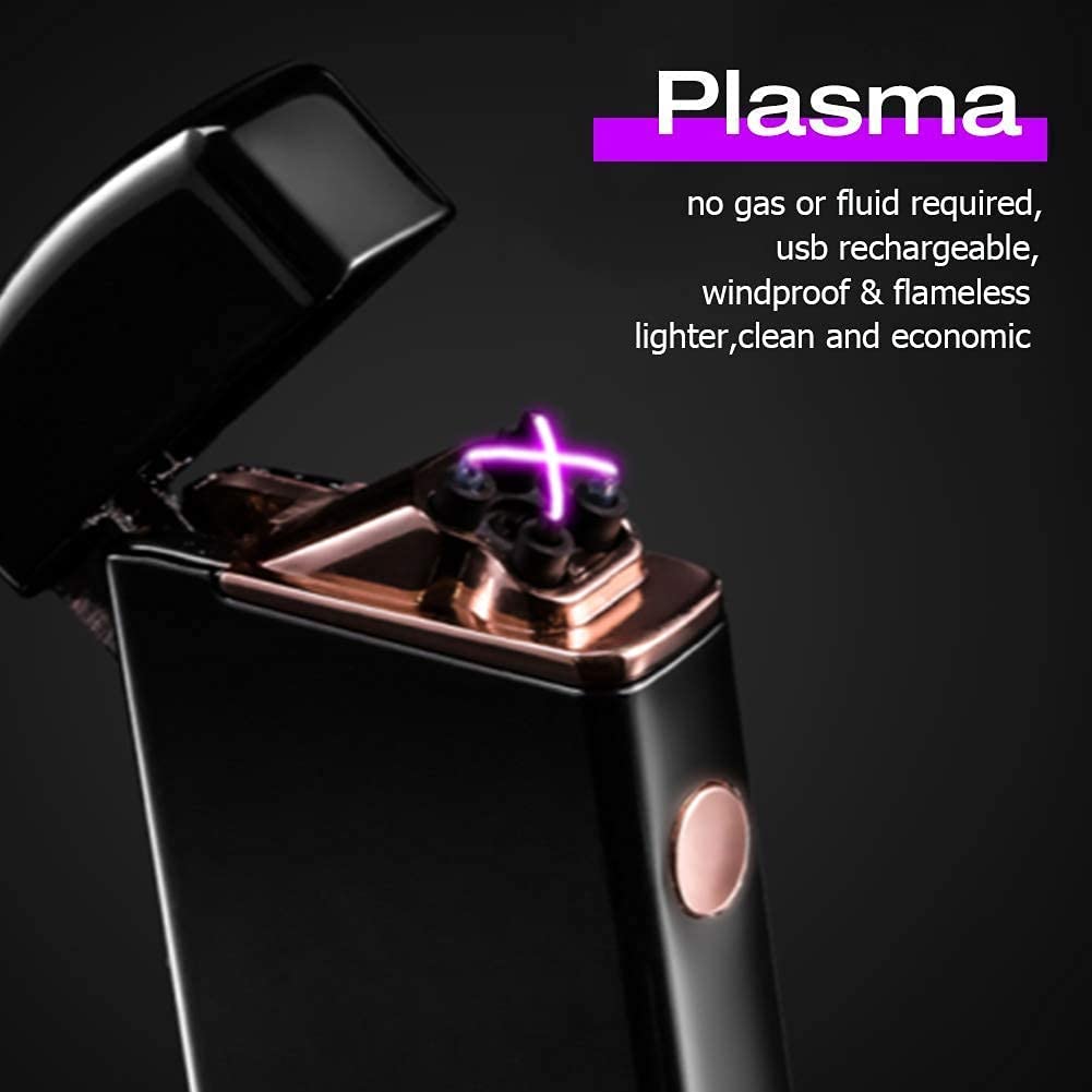 Electric Arc Lighter Plasma Lighters Rechargeable USB Lighter Electronic Windproof Lighter for Candle,Indoor&Outdoor-with LED Display Power(Black)