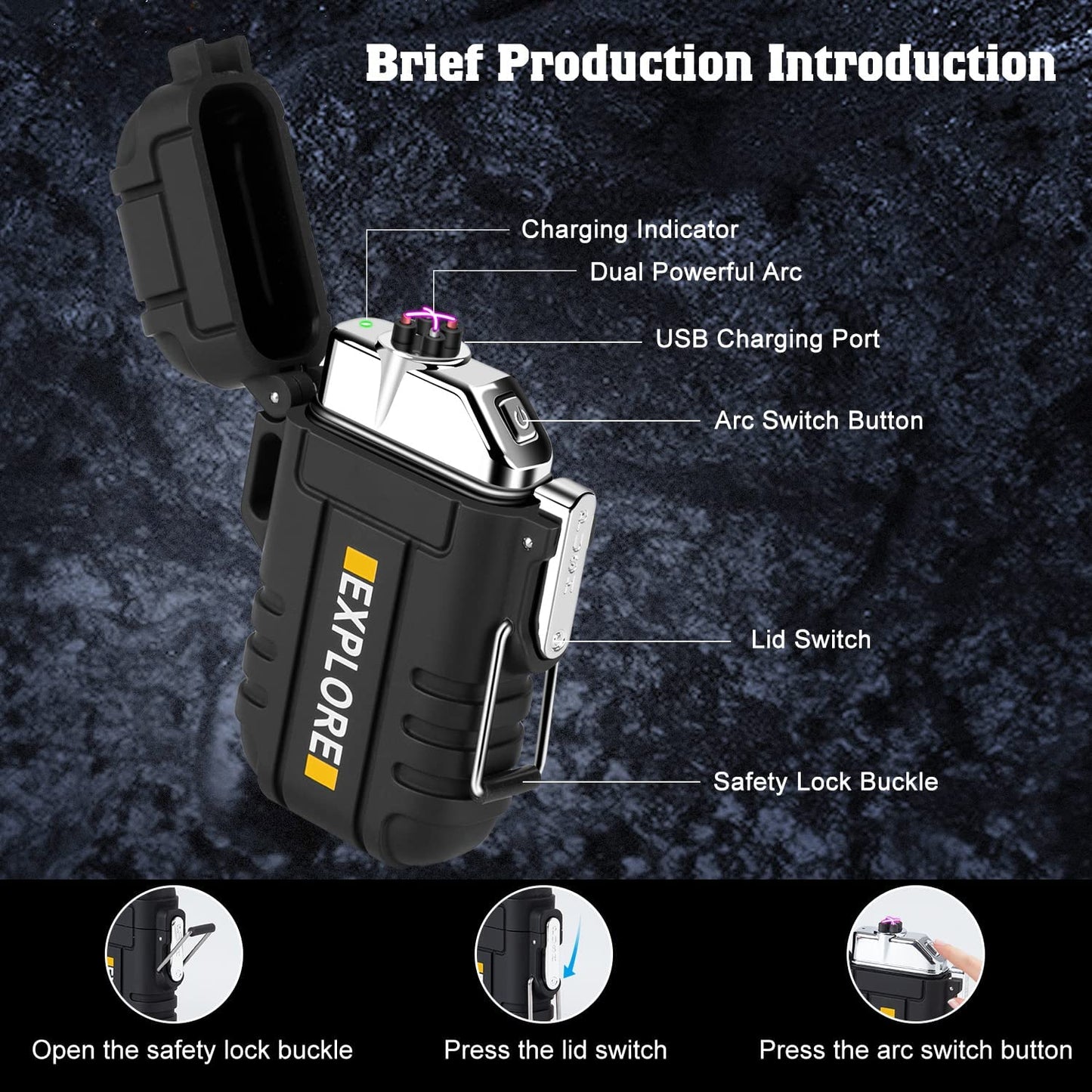 Lighter,USB Rechargeable Lighter,Windproof Arc Lighter Waterproof,Flameless Electric Lighter,Dual Arc Plasma Lighter with Emergency Whistle for Outdoor Adventure,Survival Tactical,Camping Gadgets