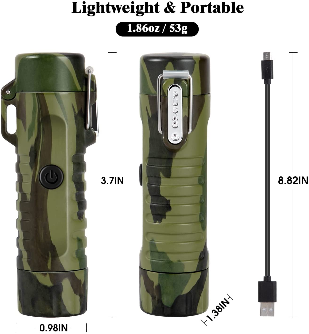 Waterproof Lighter USB Plasma Lighter Rechargeable Electric Lighter Waterproof with Flashlight Flameless Lighter Windproof Arc Lighter for Outdoor Camping Hiking (Camouflage)