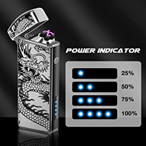 Rechargeable Lighter USB Electric Arc Lighter Plasma Lighters Cool Windproof Flameless Lighters with LED Display Power for Candle, Incense, Outdoor Camping (Black Dragon)