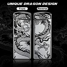 Rechargeable Lighter USB Electric Arc Lighter Plasma Lighters Cool Windproof Flameless Lighters with LED Display Power for Candle, Incense, Outdoor Camping (Black Dragon)