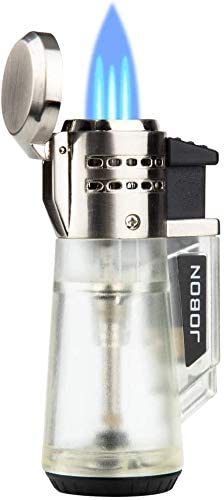 Torch Cigar Lighter 1 Pack Triple Jet Flame Refillable Butane Lighter Gas Fluid Lighter Jet Torch Lighters Butane Cigar Lighter-Butane NOT Included (Silver)