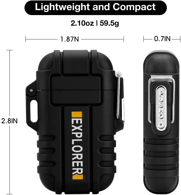 Waterproof Lighter Outdoor Windproof Lighter Dual Arc Lighter Electric Lighters USB Rechargeable-Flameless-Plasma Cool Lighters for Camping,Hiking,Adventure,Survival Tactical Gear (Black)