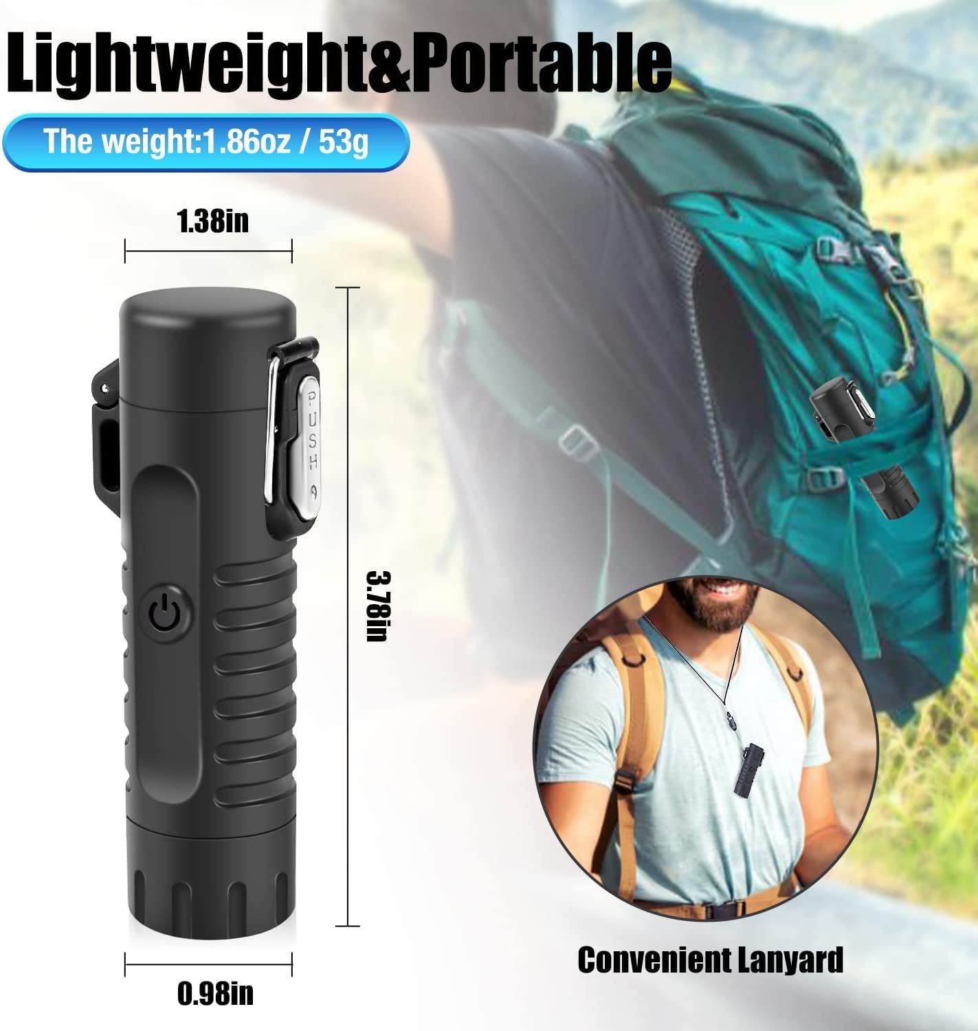 Waterproof Lighter USB Plasma Lighter Rechargeable Electric Lighter Waterproof with Flashlight Flameless Lighter Windproof Arc Lighter for Tactical Outdoor Camping Hiking (Black)