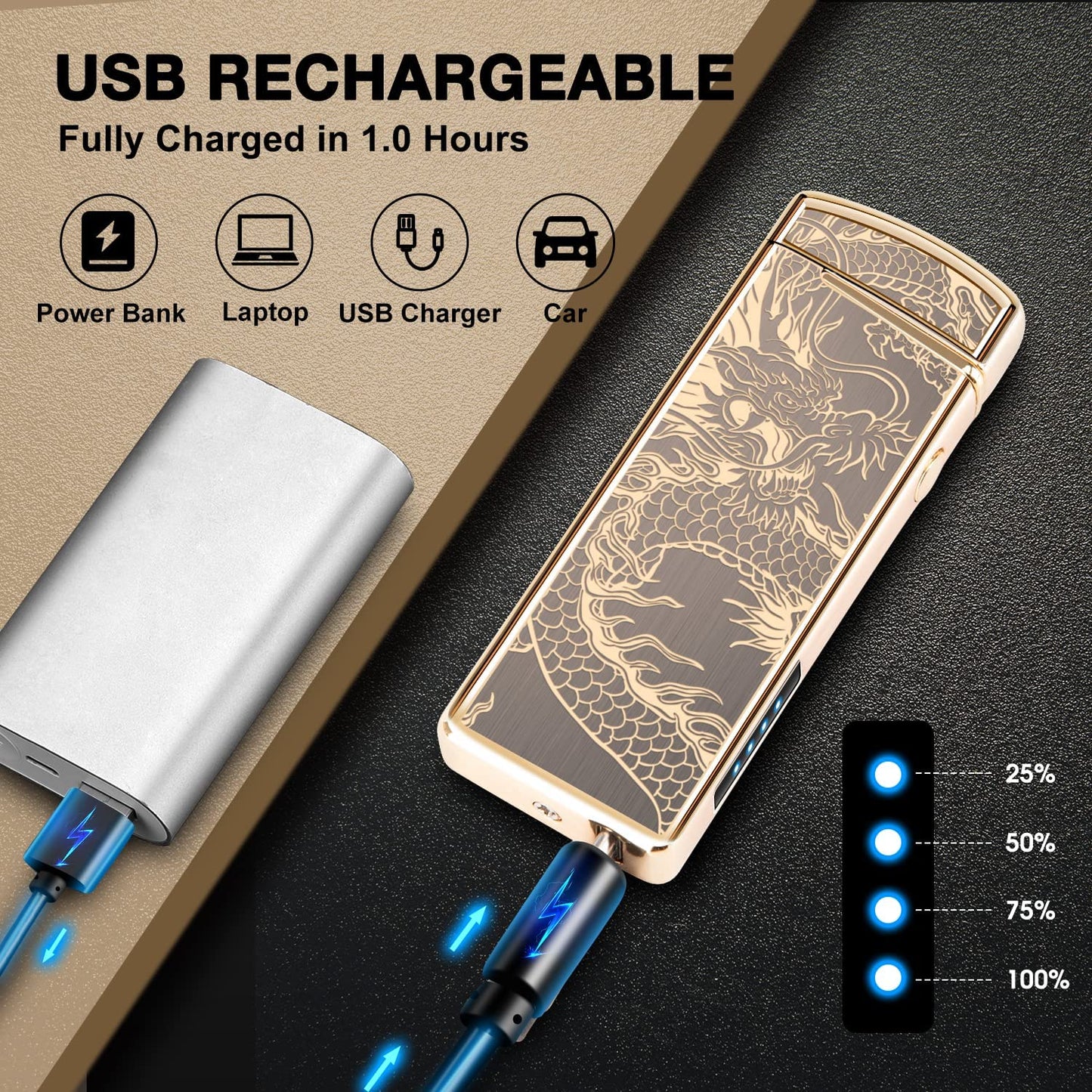 Electric Lighters, USB Rechargeable Lighter, Plasma Dual Arc Lighter, Windproof Flameless Lighter, Pocket Cool Lighter with LED Battery Indication for Candles, Incense, Outdoor Camping