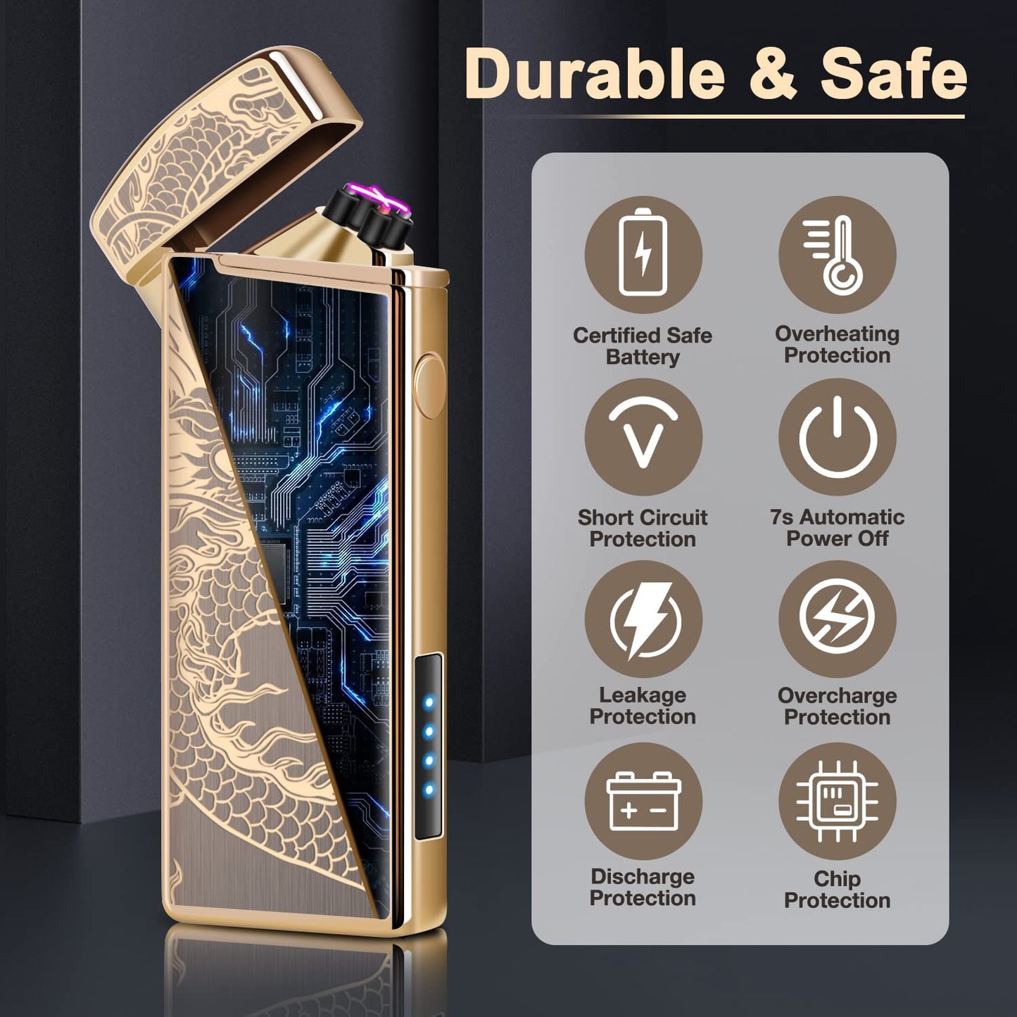 Electric Lighters, USB Rechargeable Lighter, Plasma Dual Arc Lighter, Windproof Flameless Lighter, Pocket Cool Lighter with LED Battery Indication for Candles, Incense, Outdoor Camping