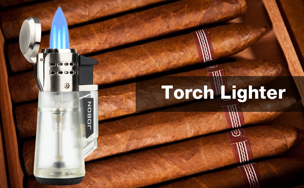 Torch Cigar Lighter 1 Pack Triple Jet Flame Refillable Butane Lighter Gas Fluid Lighter Jet Torch Lighters Butane Cigar Lighter-Butane NOT Included (Silver)