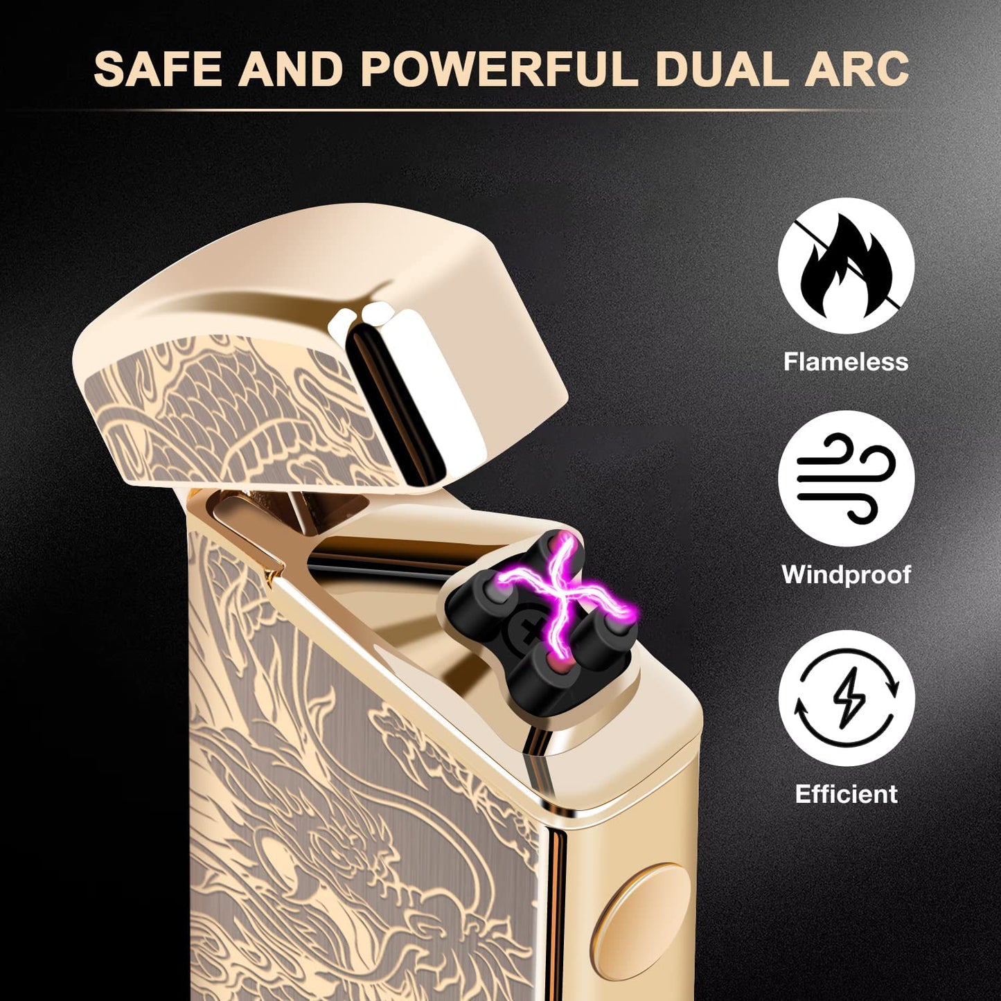 Electric Lighters, USB Rechargeable Lighter, Plasma Dual Arc Lighter, Windproof Flameless Lighter, Pocket Cool Lighter with LED Battery Indication for Candles, Incense, Outdoor Camping