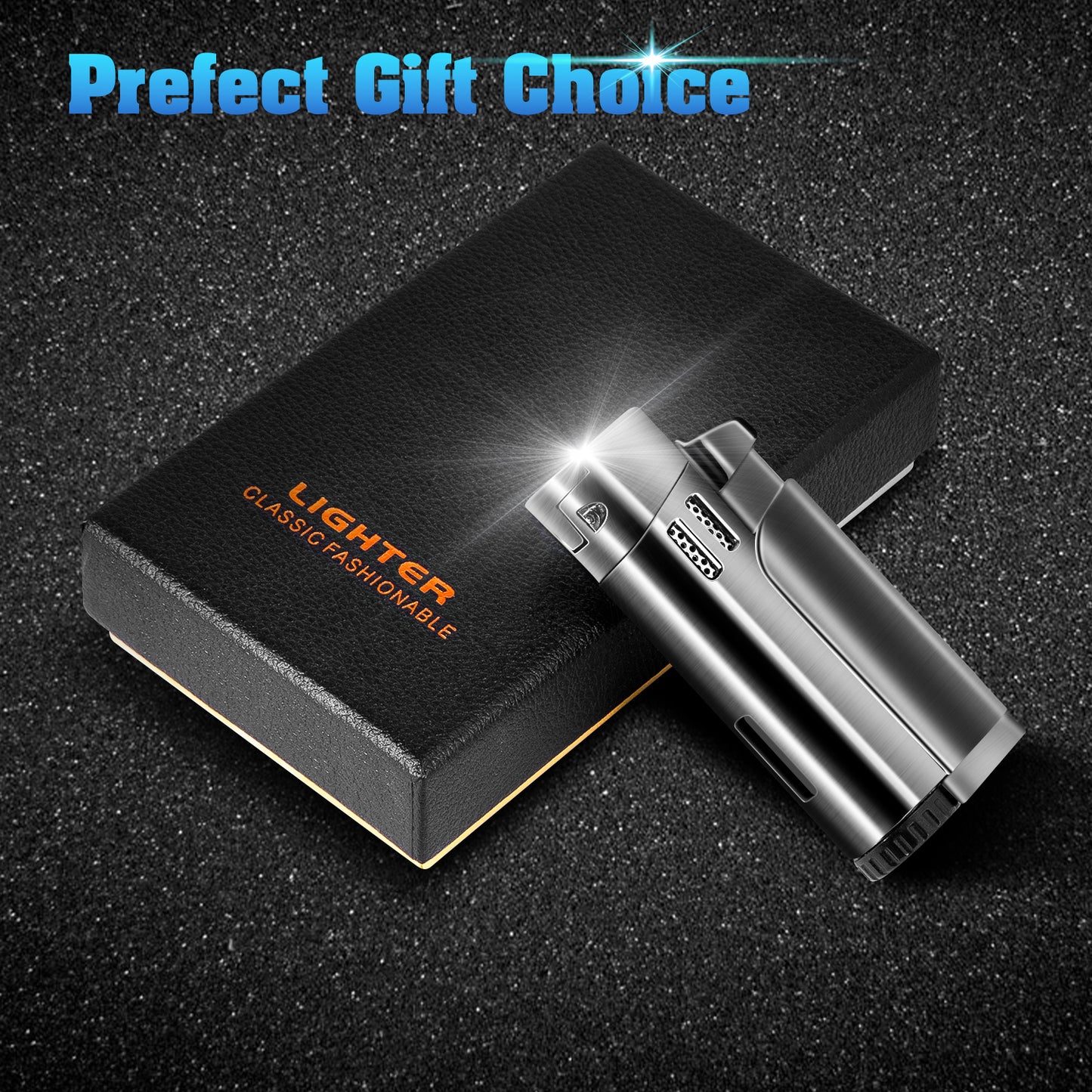 Torch Lighter Refillable Fuel Butane Torch Cigar Lighters 4 Jet Lighter with Cigar Punch Quad Flame Lighter Gas Torch Butane Lighters-Butane NOT Included (Black)