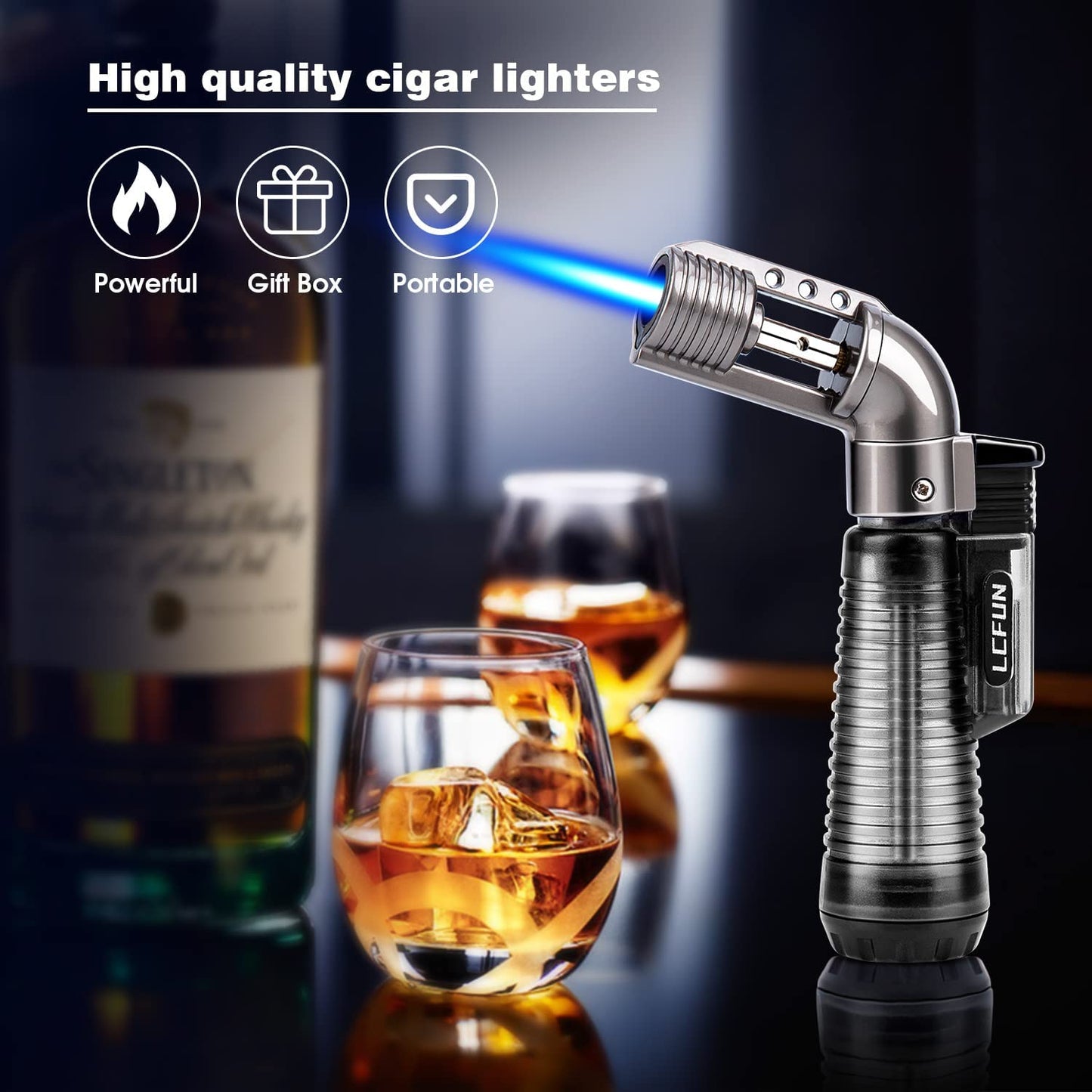 Torch Lighter 2 Pack Jet Flame Lighter Refillable Gas Butane Lighter Single Jet Lighters Butane Torch Lighter for Candle, Campfire, Outdoor Fire Pit, Grill, Camping -Butane NOT Included