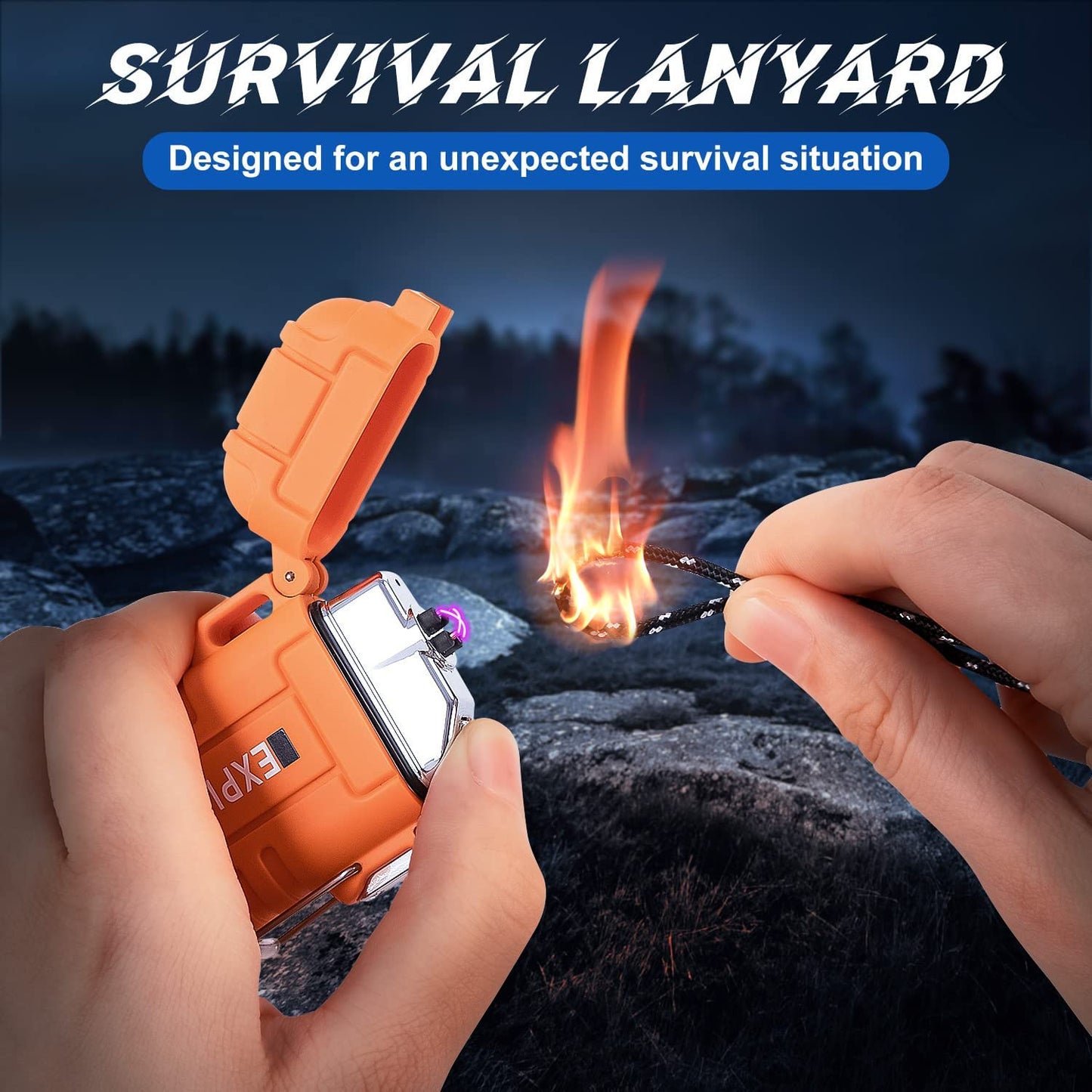 USB Rechargeable Lighter,Windproof Arc Lighter Waterproof,Flameless Electric Lighter,Dual Arc Plasma Lighter with Emergency Whistle for Outdoor Adventure,Survival Tactical,Camping Gadgets (Orange)