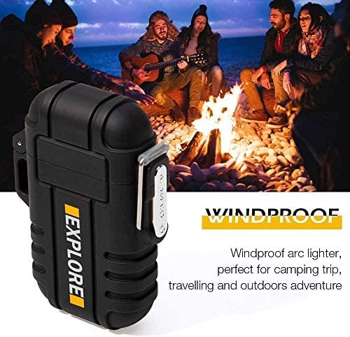 Waterproof Lighter Outdoor Windproof Lighter Dual Arc Lighter Electric Lighters USB Rechargeable-Flameless-Plasma Cool Lighters for Camping,Hiking,Adventure,Survival Tactical Gear (Black)