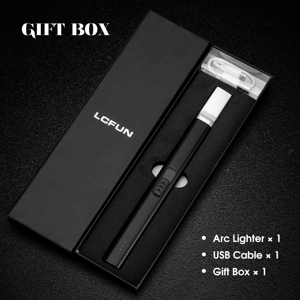 Electric Candle Lighter USB Rechargeable Electric Arc Lighter Windproof Flameless Plasma Lighters Long Grill Lighter with Battery Indicator for Candle,BBQ,Fireworks (Black)