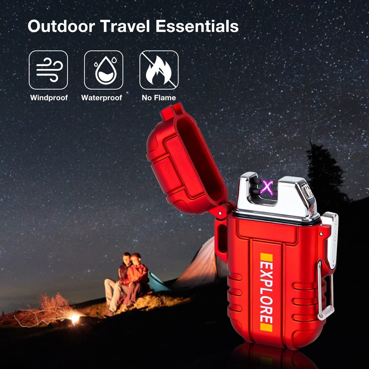 Arc Lighter Waterproof Windproof Plasma Lighter Rechargeable USB Lighter Flameless Electric Lighters with Lanyard for Survival,Tactical,EDC Gear,Camping (Red)