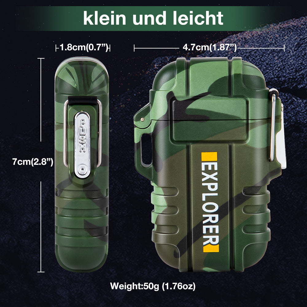 LcFun Lichtbogen Feuerzeug elektrisch, Wasserdicht Winddicht USB Feuerzeug wiederaufladbar, Plasmafeuerzeug Lighter mit Notfall-Pfeife für Camping, Survival Taktische-überlebensausrüstung (Tarnung)