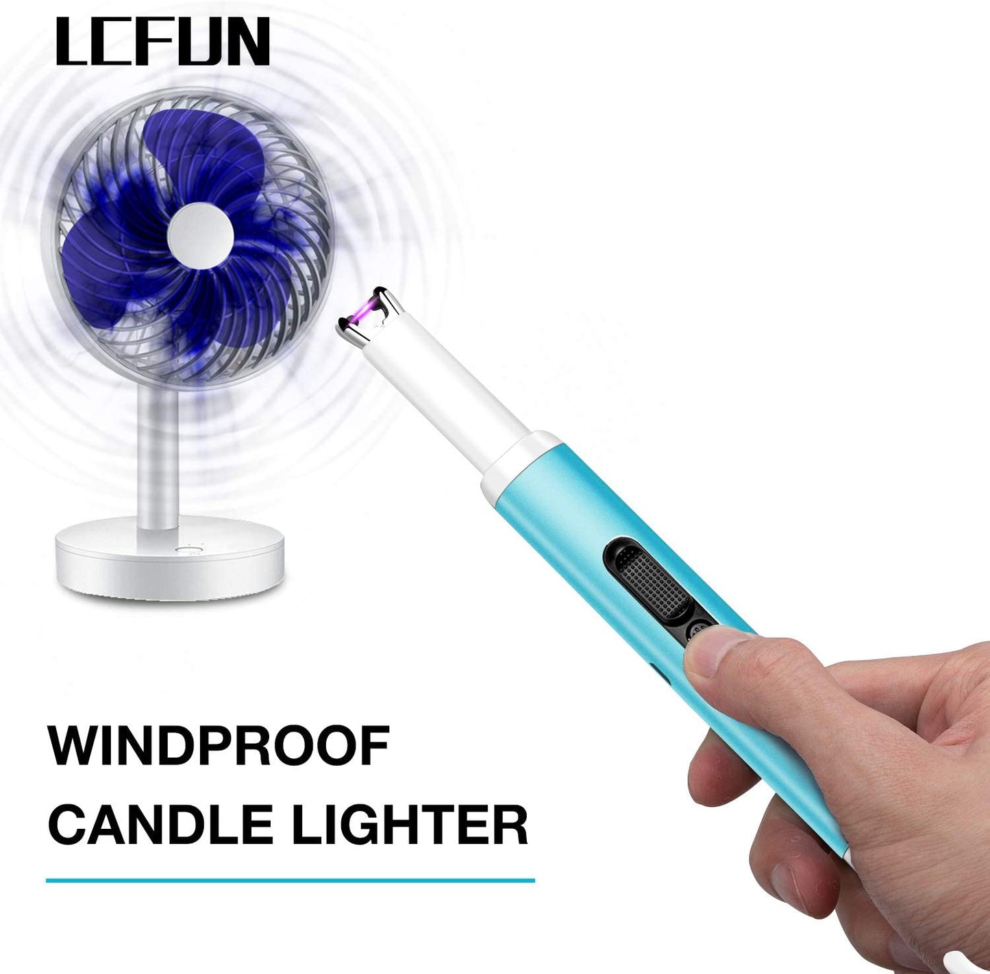 Electric Candle Lighter,Arc Lighter USB Rechargeable Flameless Electronic Lighter Windproof Plasma Long Neck Lighter with LED Battery Indicator for Candle,Fireworks,Grill,Barbecue,Stove (Blue）