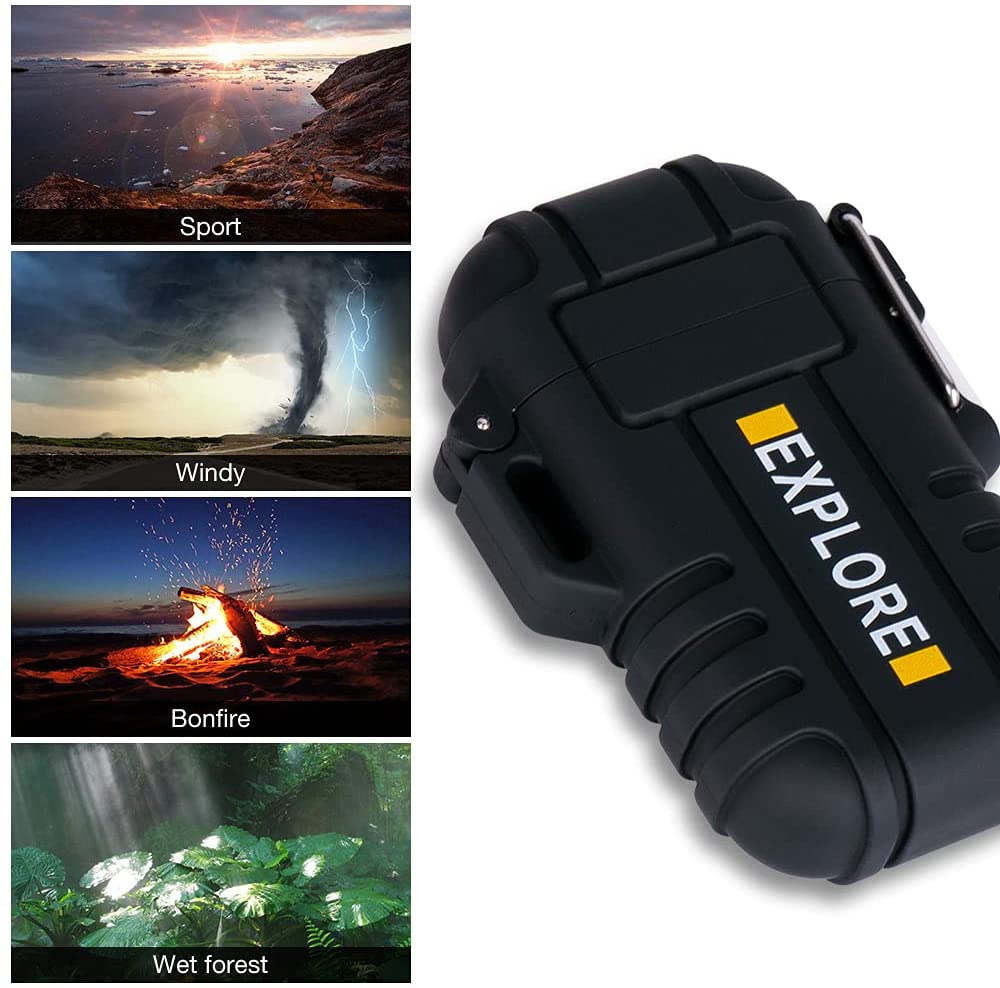 Lighter,USB Rechargeable Lighter,Windproof Arc Lighter Waterproof,Flameless Electric Lighter,Dual Arc Plasma Lighter with Emergency Whistle for Outdoor Adventure,Survival Tactical,Camping Gadgets