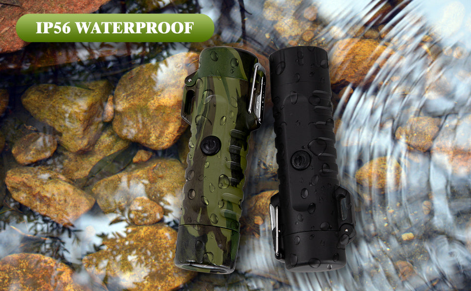 Waterproof Lighter USB Plasma Lighter Rechargeable Electric Lighter Waterproof with Flashlight Flameless Lighter Windproof Arc Lighter for Outdoor Camping Hiking (Camouflage)