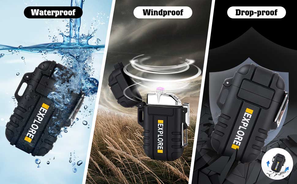 Lighter,USB Rechargeable Lighter,Windproof Arc Lighter Waterproof,Flameless Electric Lighter,Dual Arc Plasma Lighter with Emergency Whistle for Outdoor Adventure,Survival Tactical,Camping Gadgets